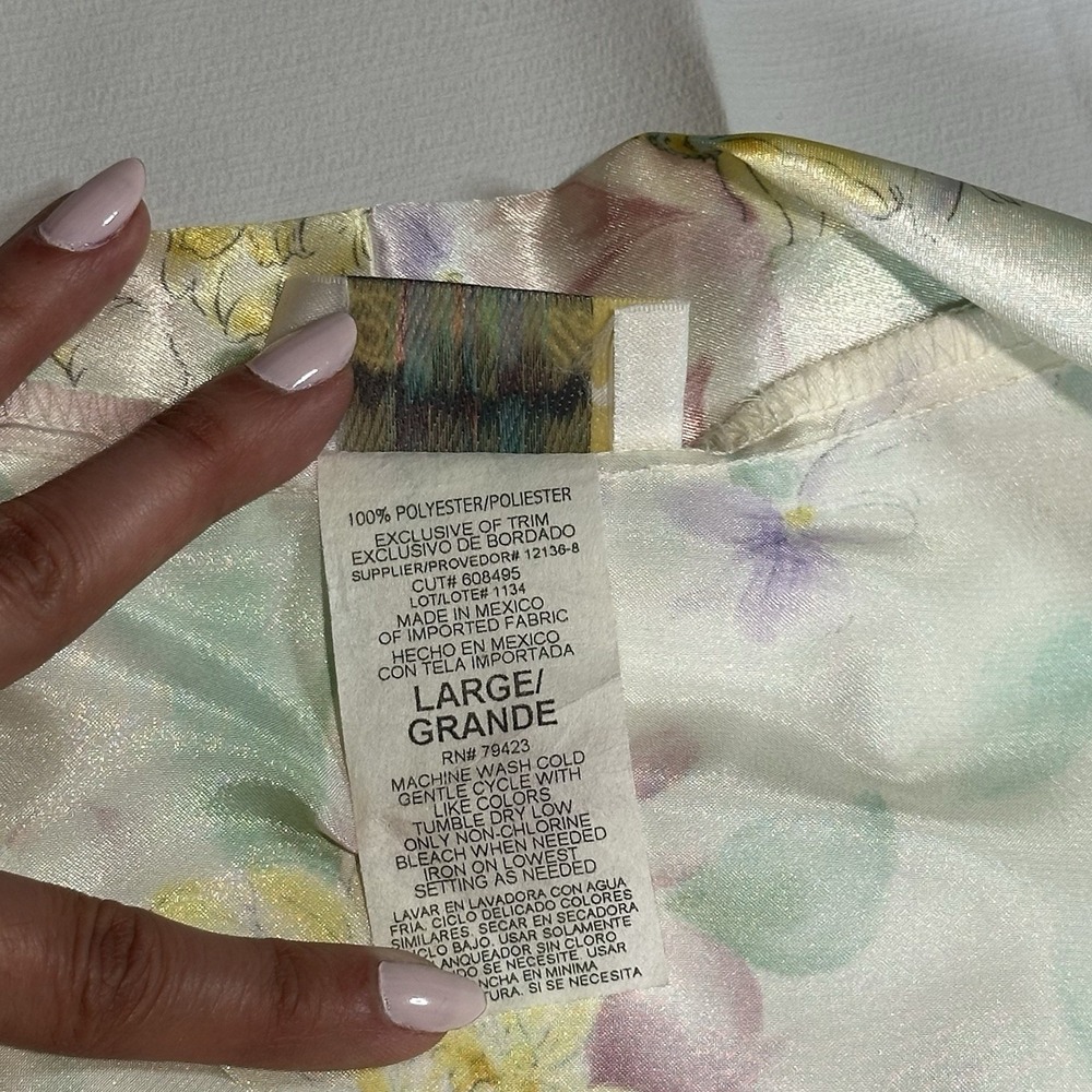Vtg Dentelle Robe Short Floral Pastel Belt Women LG Pockets Bridal Romance - Picture 7 of 13